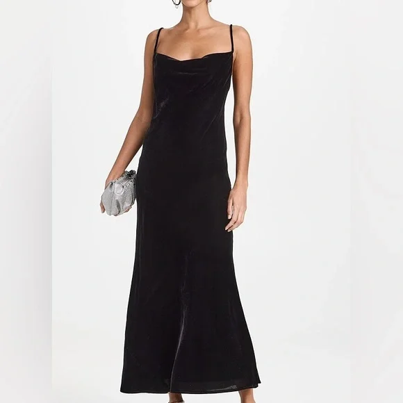 rhode black velvet dress RHODE Lainey Velvet Midi Wrap Dress Black Womens Size XS